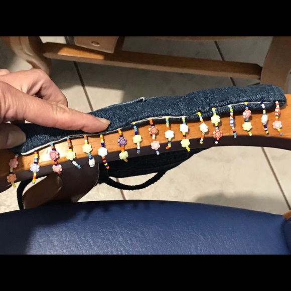 New Riders denim jean handbag w/multicolored roses and beads fringe - Picture 11 of 14